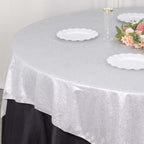 Polyester 72"x72" Table Overlay Square Tablecloth Silver - Glitter Sparkle Table Topper - Bell Racket Store