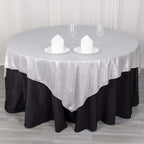 Polyester 72"x72" Table Overlay Square Tablecloth Silver - Glitter Sparkle Table Topper - Bell Racket Store