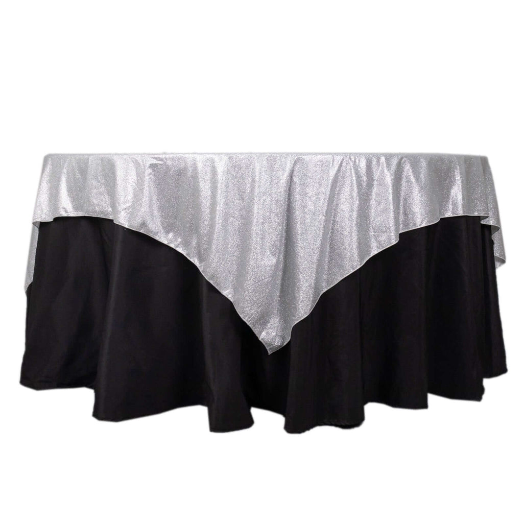 Polyester 72"x72" Table Overlay Square Tablecloth Silver - Glitter Sparkle Table Topper - Bell Racket Store