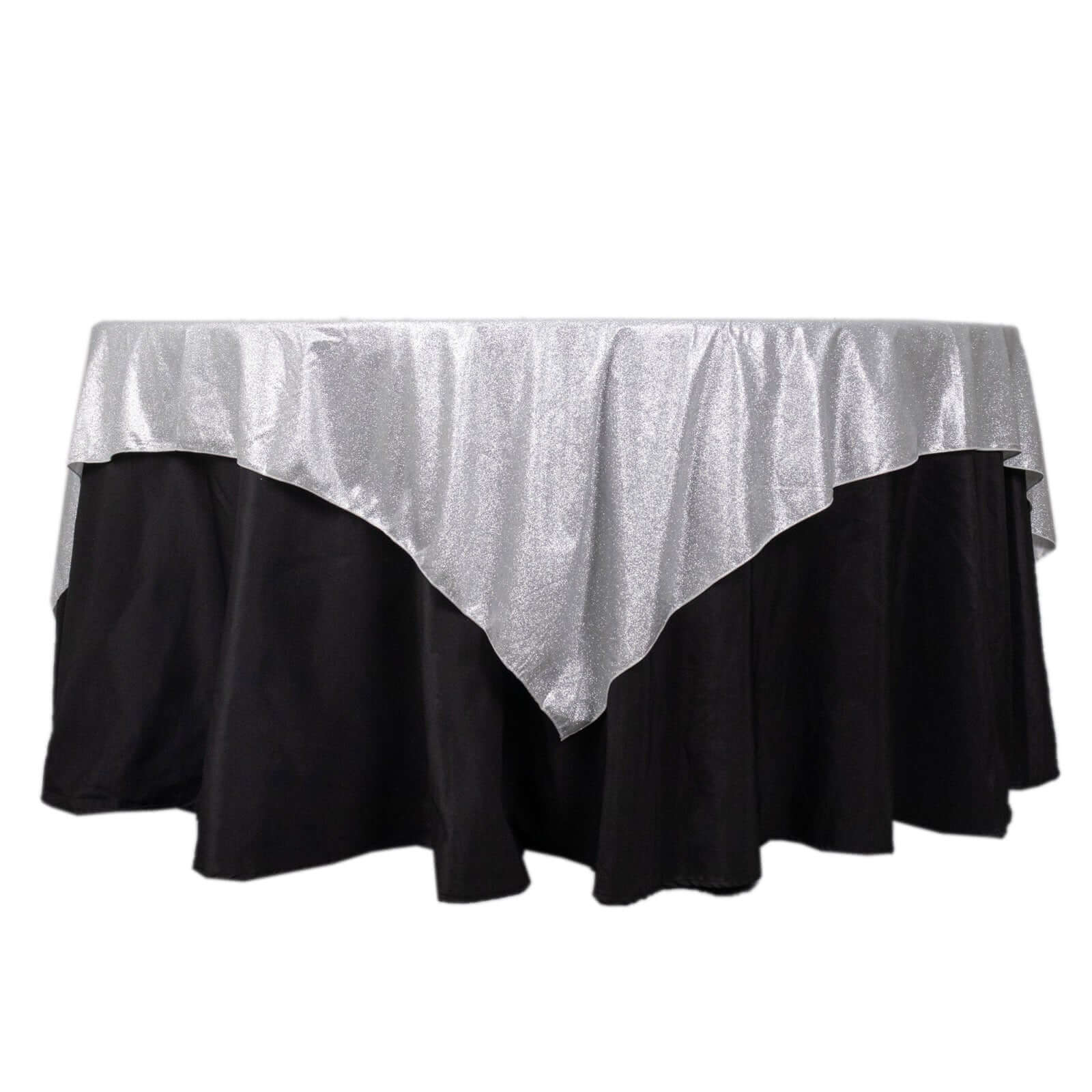Polyester 72"x72" Table Overlay Square Tablecloth Silver - Glitter Sparkle Table Topper - Bell Racket Store