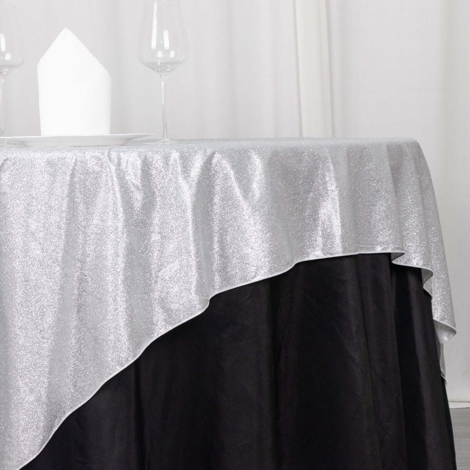 Polyester 72"x72" Table Overlay Square Tablecloth Silver - Glitter Sparkle Table Topper - Bell Racket Store