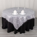 Polyester 72"x72" Table Overlay Square Tablecloth Silver - Metallic Fringe Shag Tinsel Table Cover - Bell Racket Store