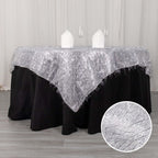 Polyester 72"x72" Table Overlay Square Tablecloth Silver - Metallic Fringe Shag Tinsel Table Cover - Bell Racket Store