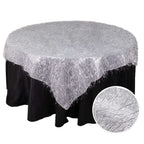 Polyester 72"x72" Table Overlay Square Tablecloth Silver - Metallic Fringe Shag Tinsel Table Cover - Bell Racket Store