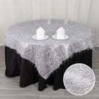 Polyester 72"x72" Table Overlay Square Tablecloth Silver - Metallic Fringe Shag Tinsel Table Cover - Bell Racket Store