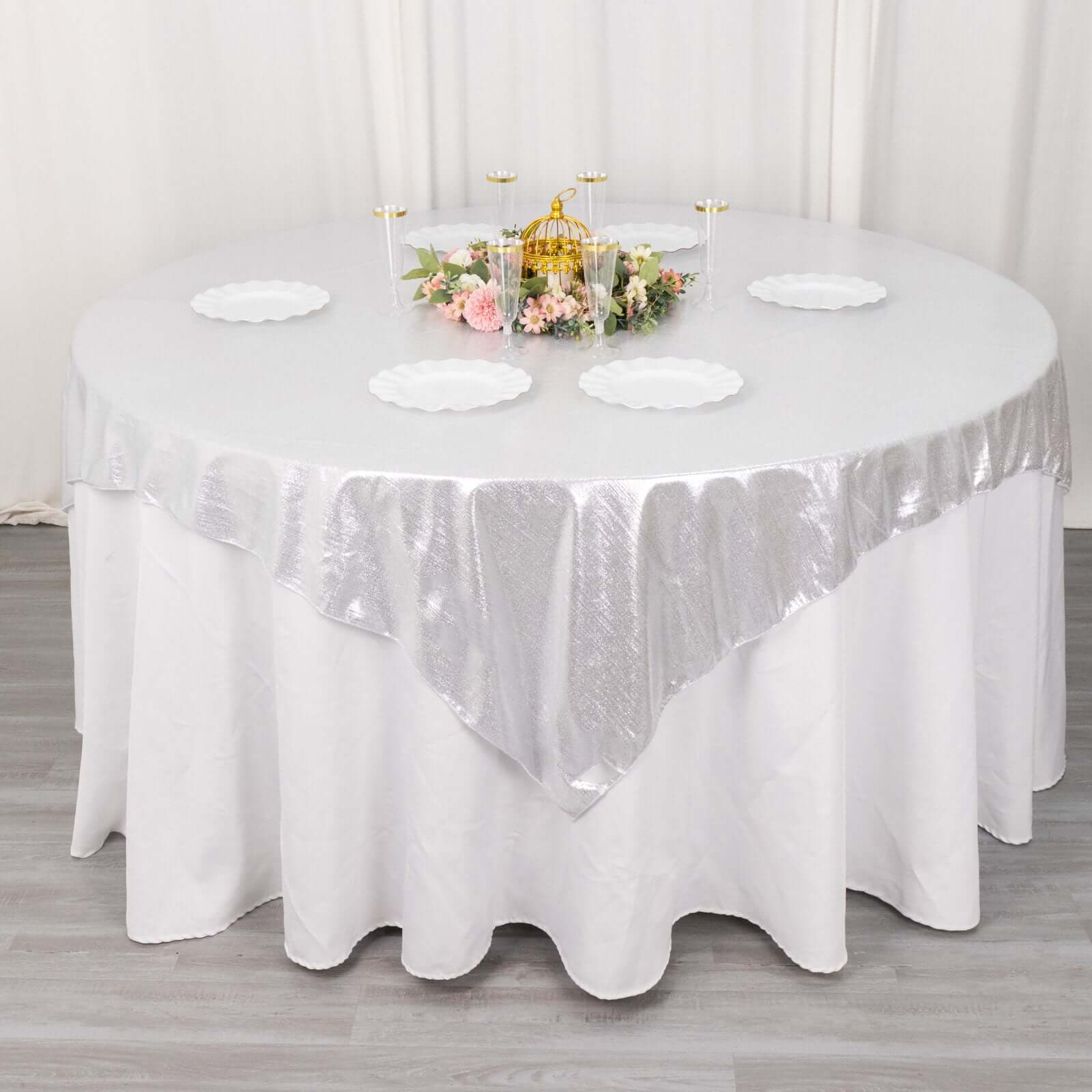 Polyester 72"x72" Table Overlay Square Tablecloth Silver - Sequin Dots Wrinkle - Free Table Cover - Bell Racket Store