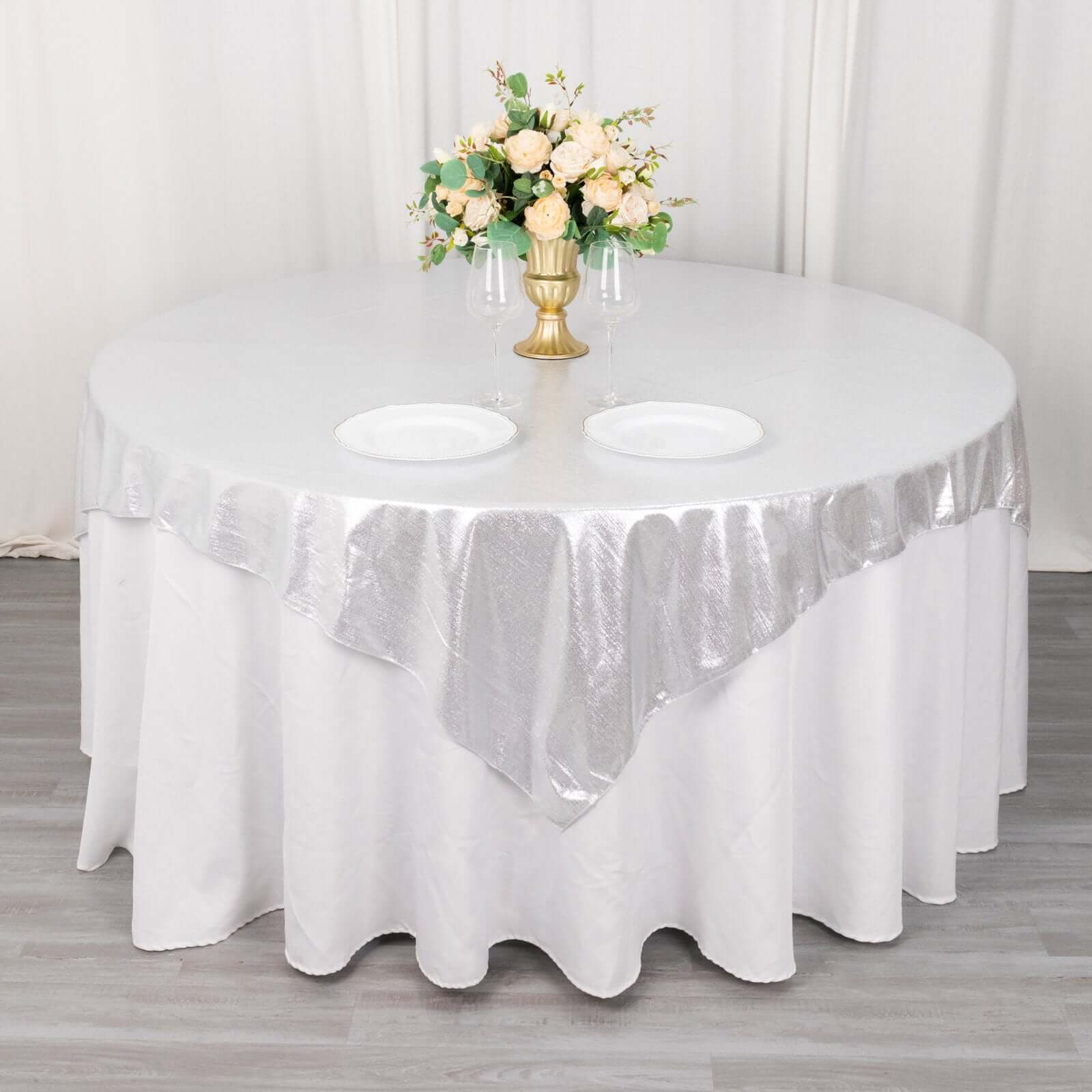 Polyester 72"x72" Table Overlay Square Tablecloth Silver - Sequin Dots Wrinkle - Free Table Cover - Bell Racket Store