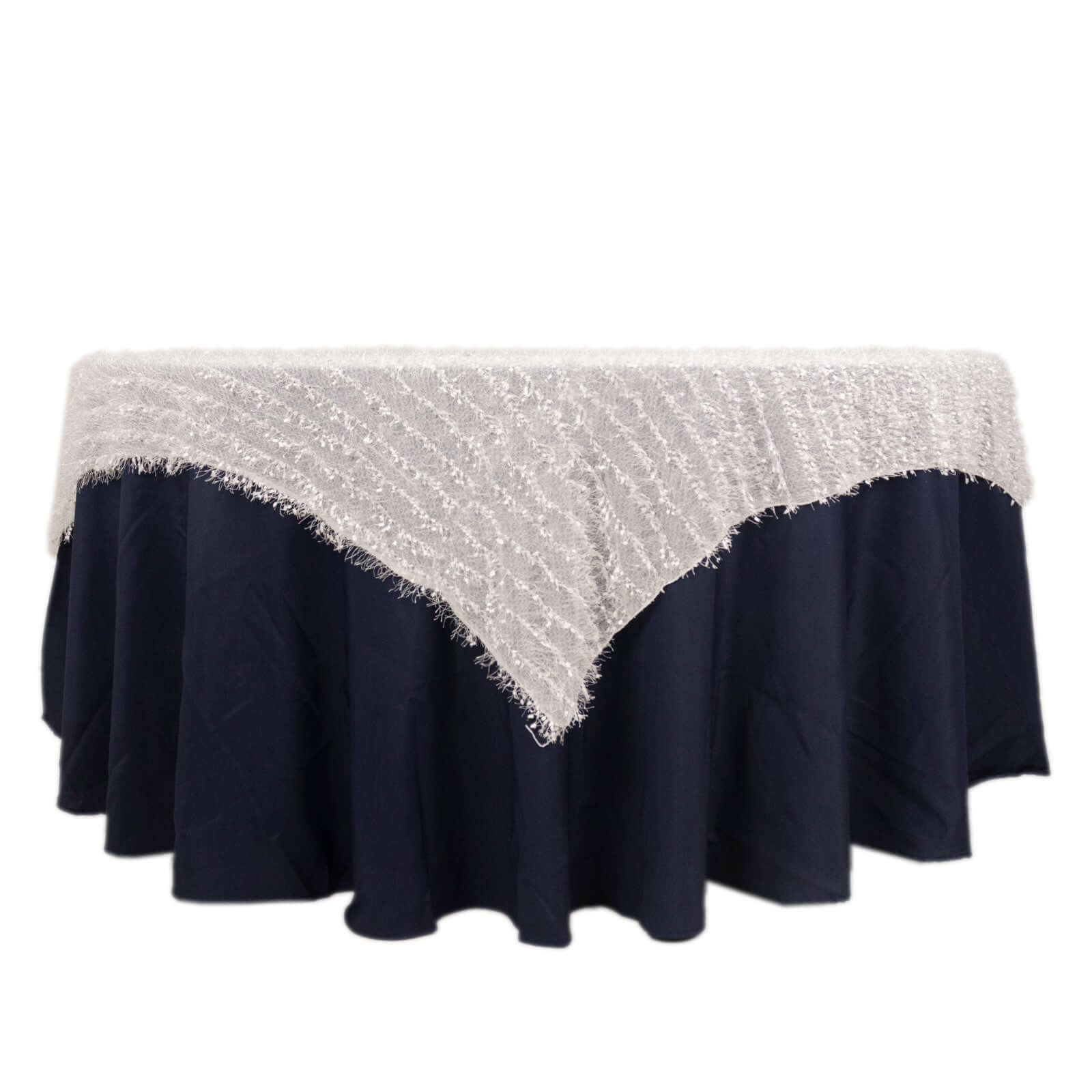 Polyester 72"x72" Table Overlay Square Tablecloth White Fringe Shag Design for Stylish Celebrations - Bell Racket Store