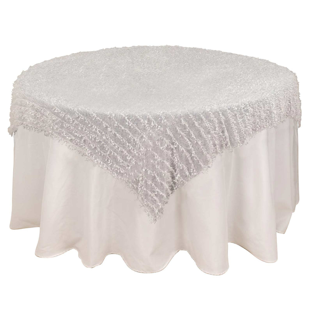 Polyester 72"x72" Table Overlay Square Tablecloth White Fringe Shag Design for Stylish Celebrations - Bell Racket Store
