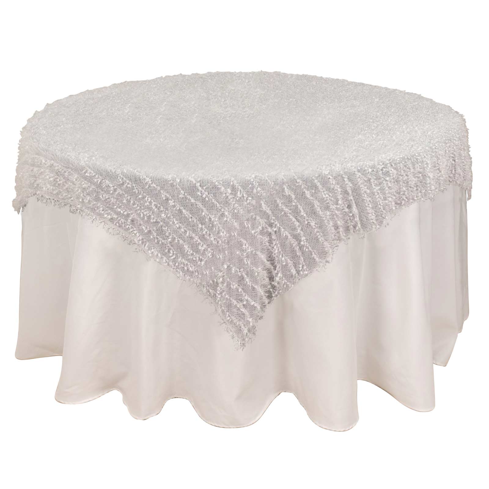Polyester 72"x72" Table Overlay Square Tablecloth White Fringe Shag Design for Stylish Celebrations - Bell Racket Store