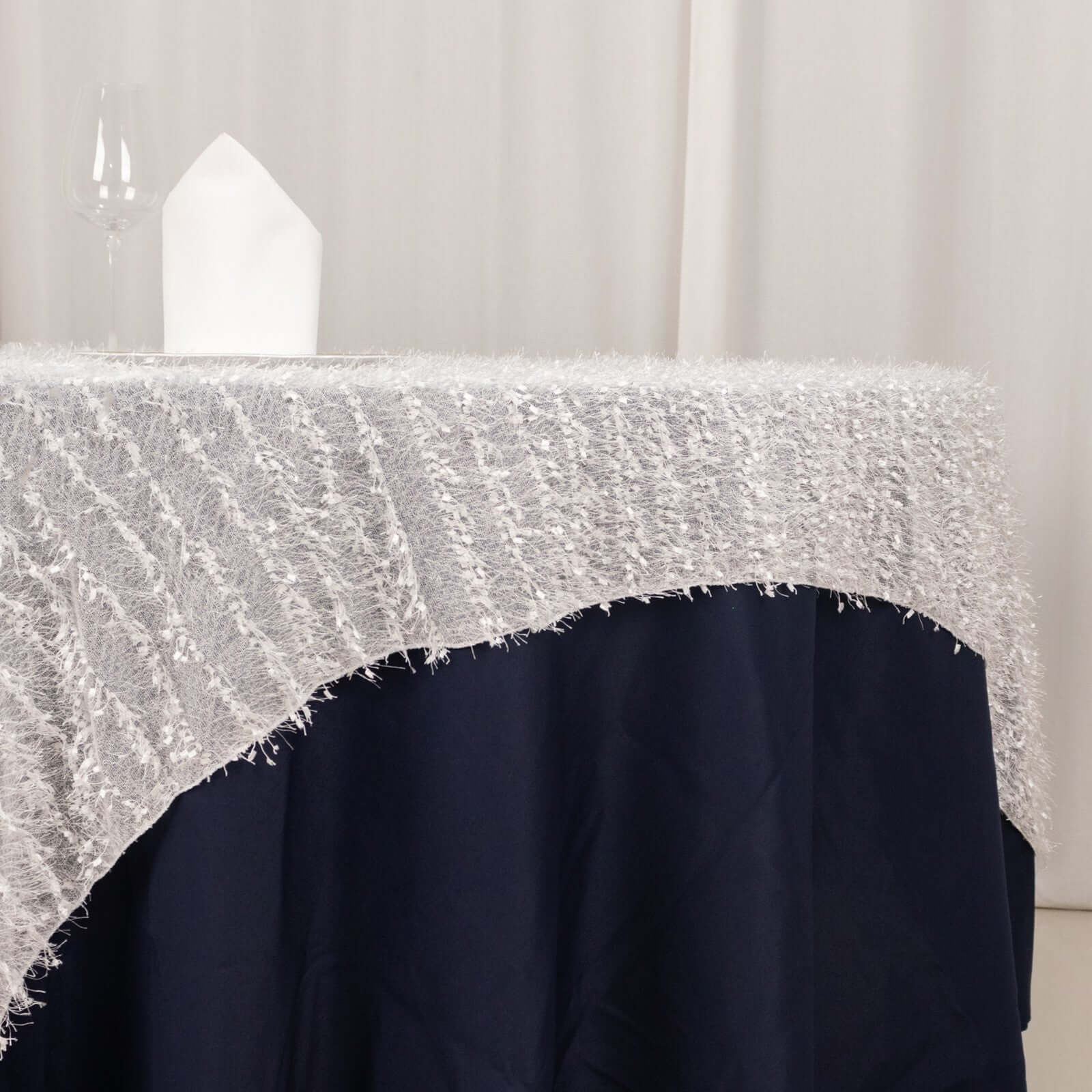 Polyester 72"x72" Table Overlay Square Tablecloth White Fringe Shag Design for Stylish Celebrations - Bell Racket Store