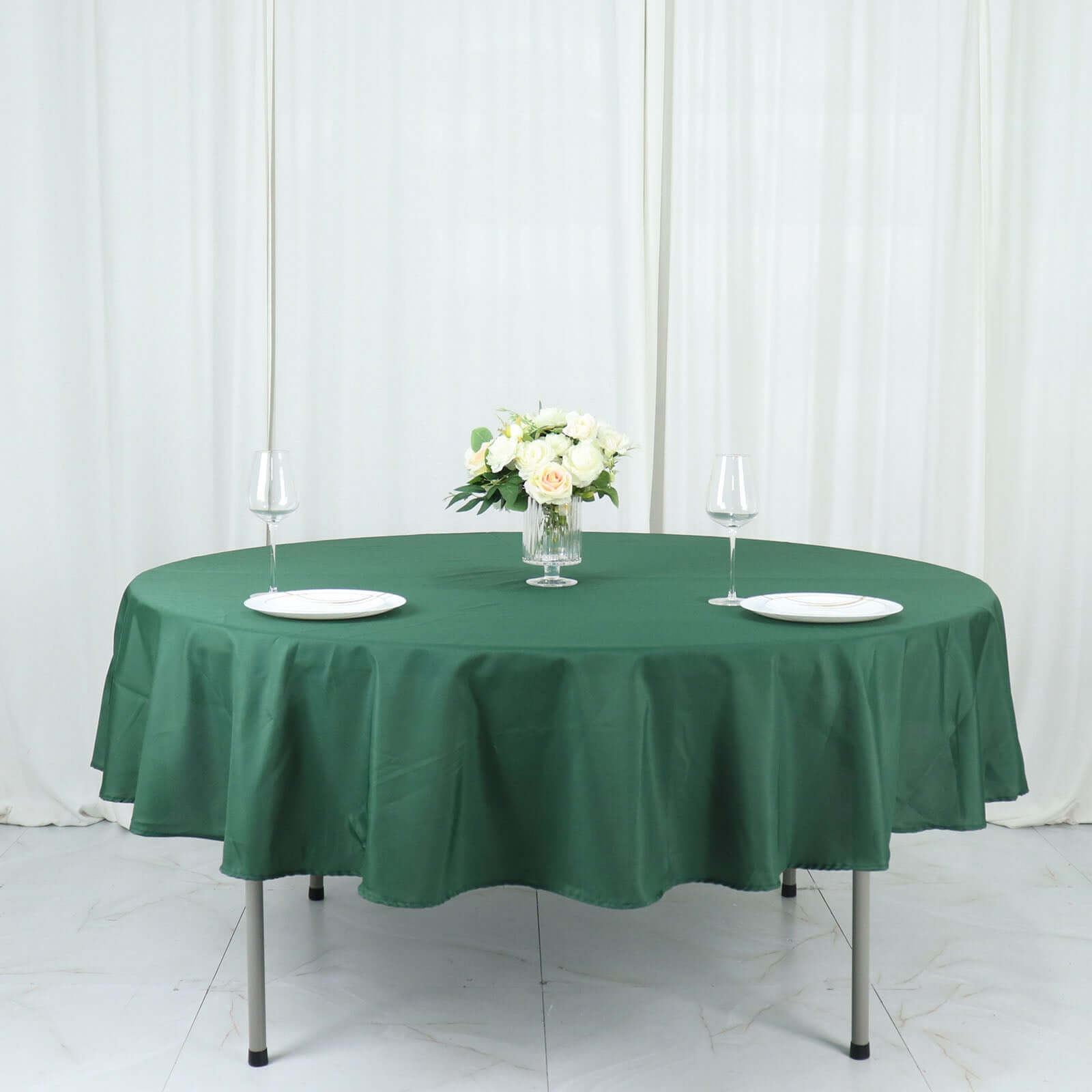 Polyester 90" Round Tablecloth Hunter Emerald Green - Stain & Wrinkle - Resistant Table Cover - Bell Racket Store
