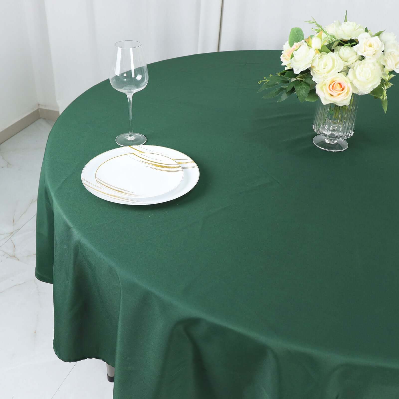 Polyester 90" Round Tablecloth Hunter Emerald Green - Stain & Wrinkle - Resistant Table Cover - Bell Racket Store