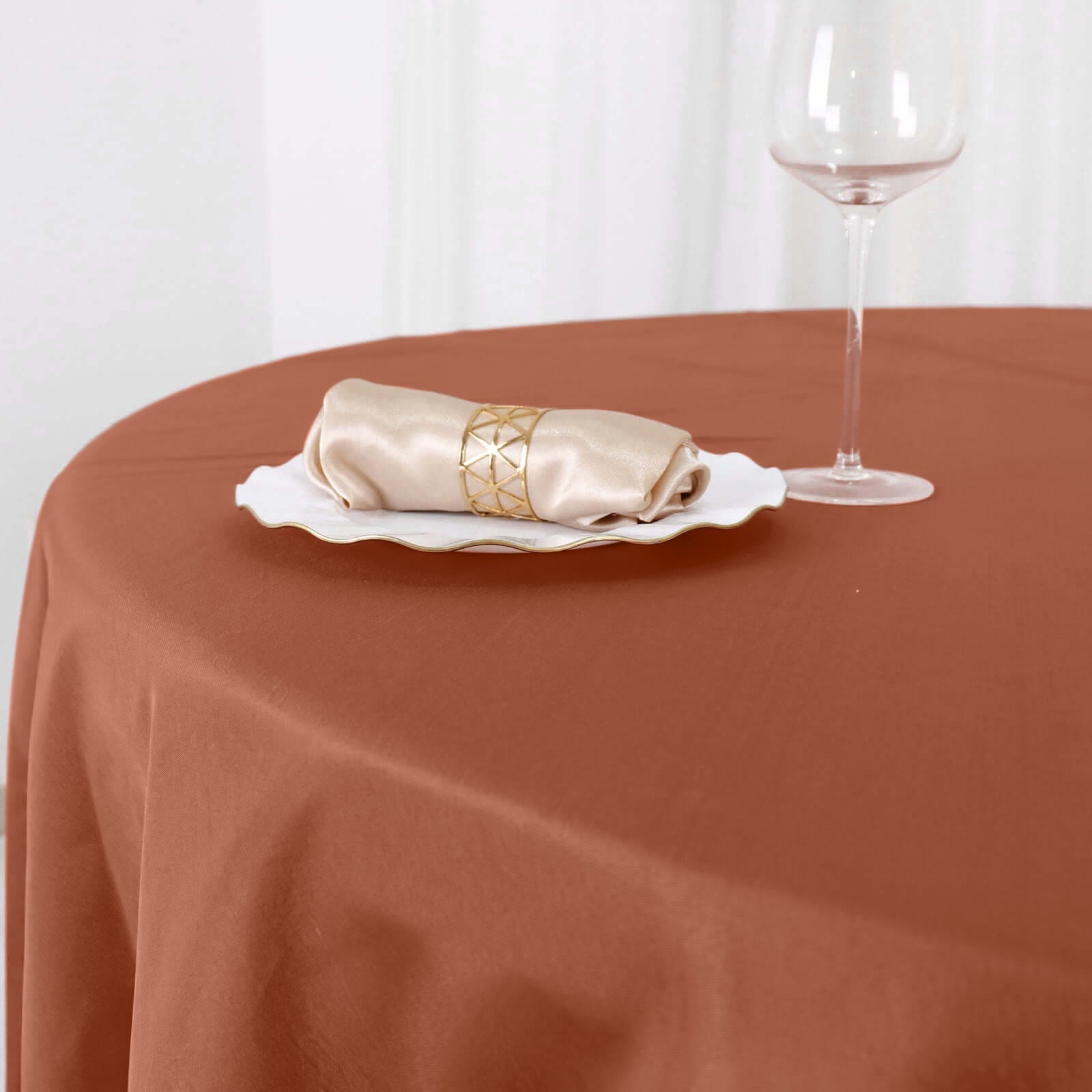 Polyester 90" Round Tablecloth Terracotta (Rust) - Stain & Wrinkle - Resistant Table Cover - Bell Racket Store