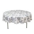 Polyester 90" Round Tablecloth White - Black French Toile Pattern for Chic Weddings - Bell Racket Store