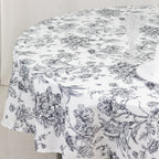 Polyester 90" Round Tablecloth White - Black French Toile Pattern for Chic Weddings - Bell Racket Store