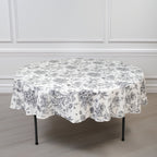 Polyester 90" Round Tablecloth White - Black French Toile Pattern for Chic Weddings - Bell Racket Store
