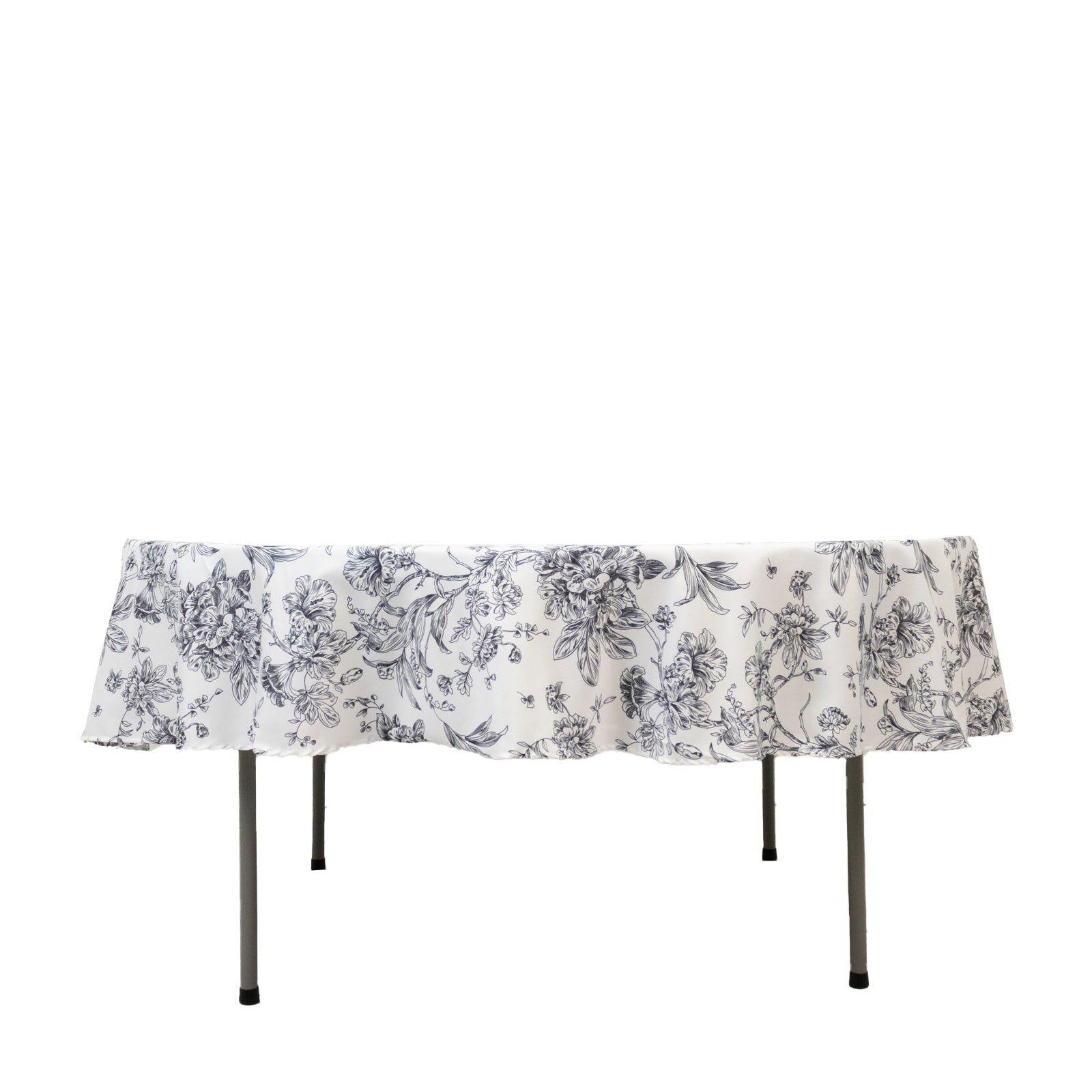 Polyester 90" Round Tablecloth White - Black French Toile Pattern for Chic Weddings - Bell Racket Store