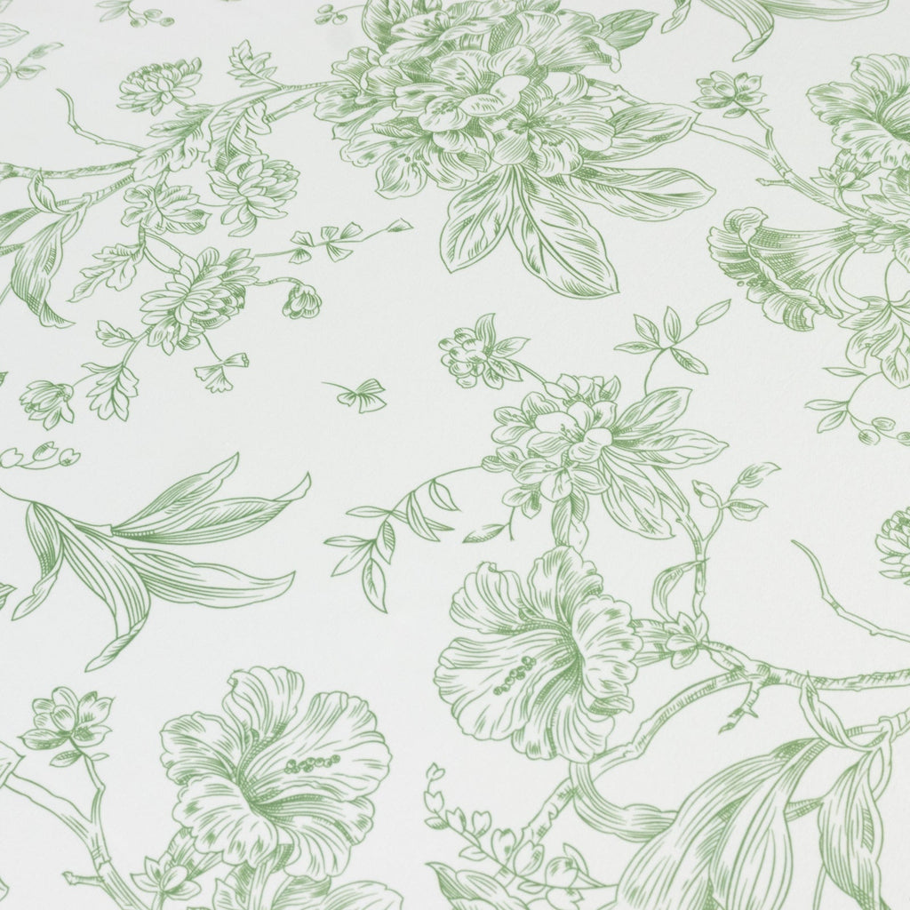 Polyester 90" Round Tablecloth White - Dusty Sage Green French Toile Pattern for Chic Weddings - Bell Racket Store