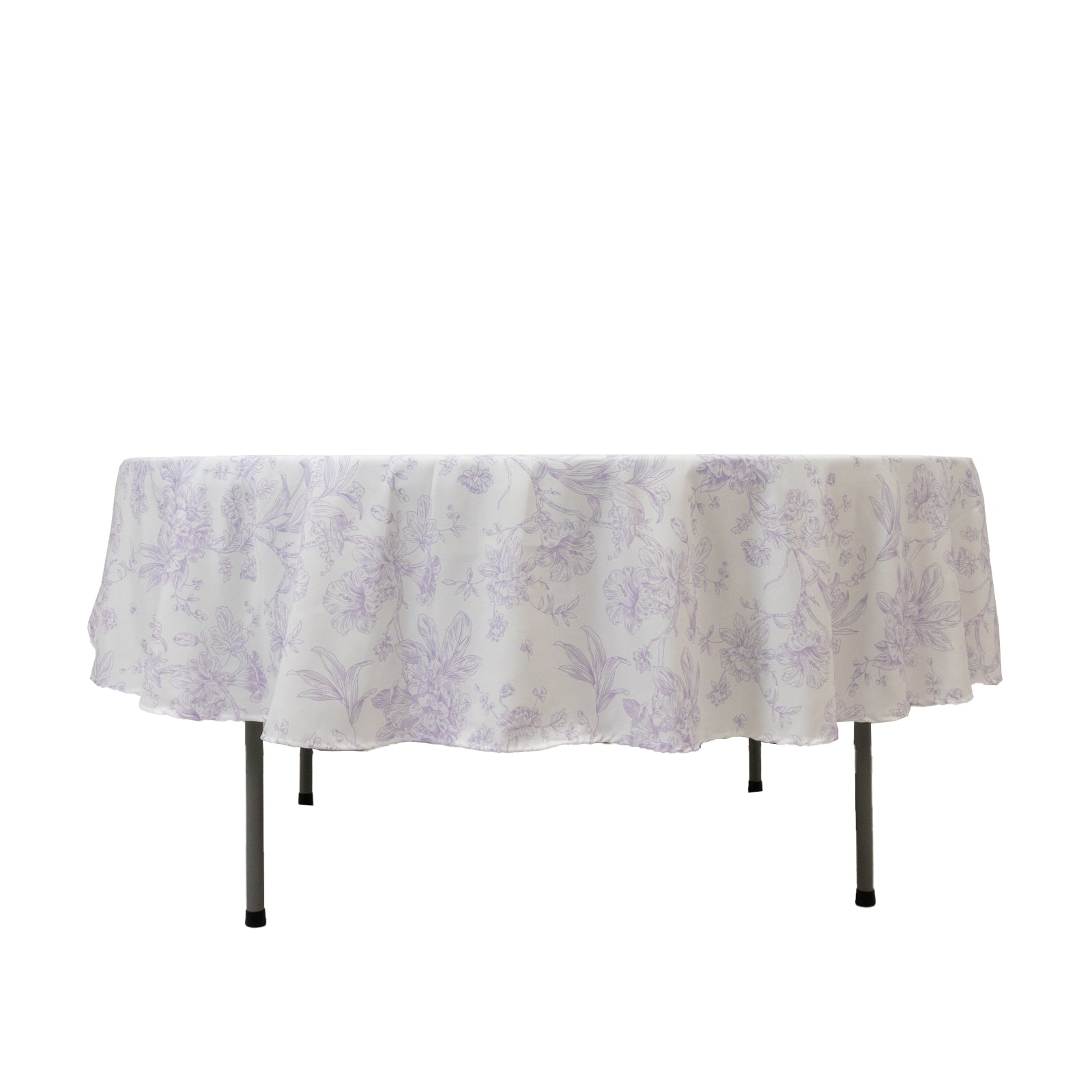 Polyester 90" Round Tablecloth White - Lavender Lilac French Toile Pattern for Chic Weddings - Bell Racket Store