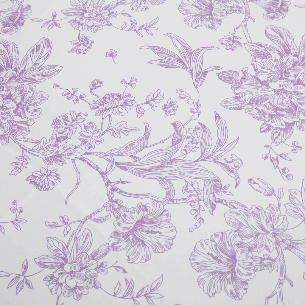 Polyester 90" Round Tablecloth White - Lavender Lilac French Toile Pattern for Chic Weddings - Bell Racket Store