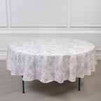 Polyester 90" Round Tablecloth White - Lavender Lilac French Toile Pattern for Chic Weddings - Bell Racket Store