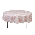 Polyester 90" Round Tablecloth White - Pink French Toile Pattern for Chic Weddings - Bell Racket Store