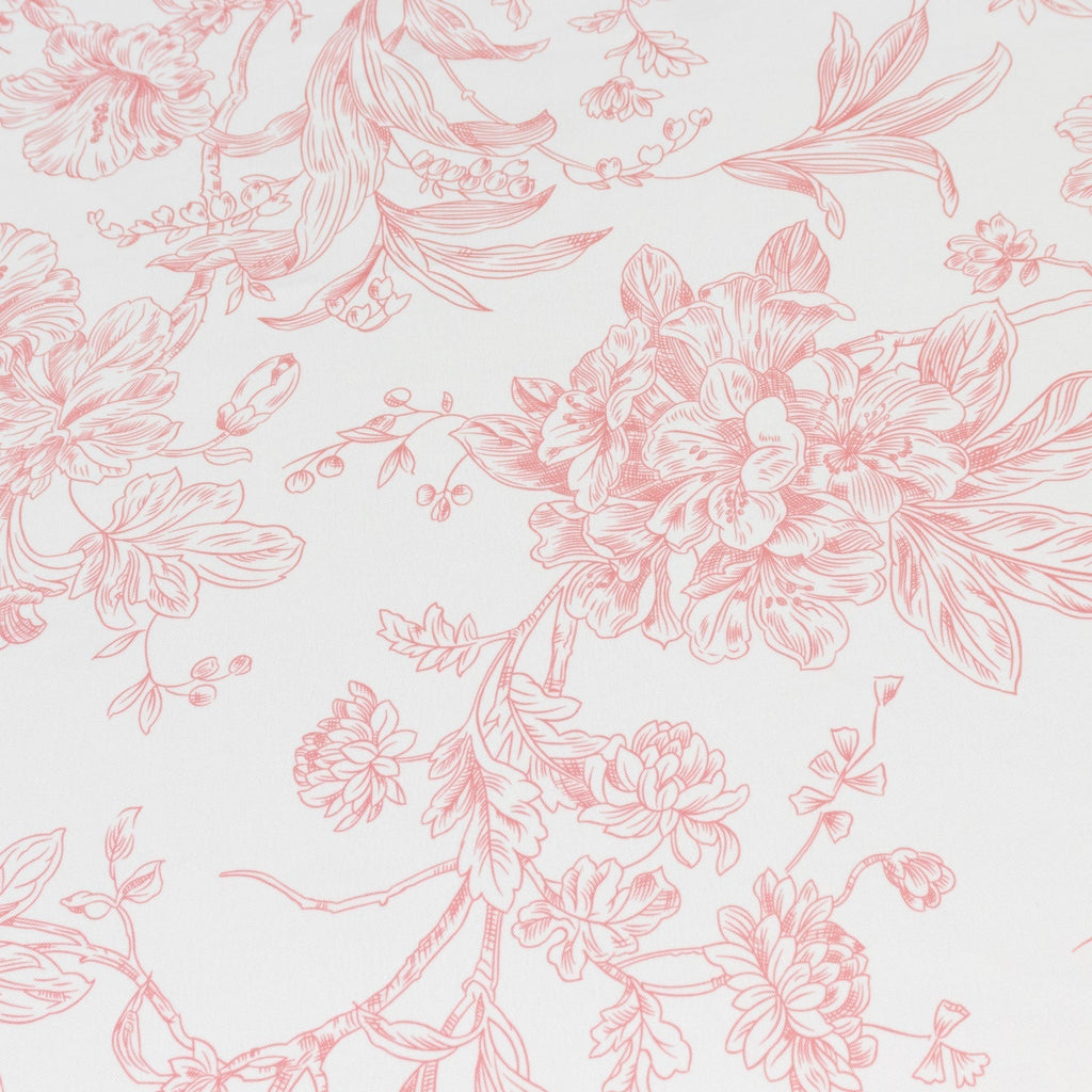Polyester 90" Round Tablecloth White - Pink French Toile Pattern for Chic Weddings - Bell Racket Store