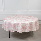 Polyester 90" Round Tablecloth White - Pink French Toile Pattern for Chic Weddings - Bell Racket Store