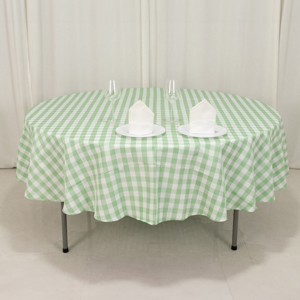 Polyester 90" Round Tablecloth White/Sage Green - Checkered Buffalo Plaid Table Cover - Bell Racket Store