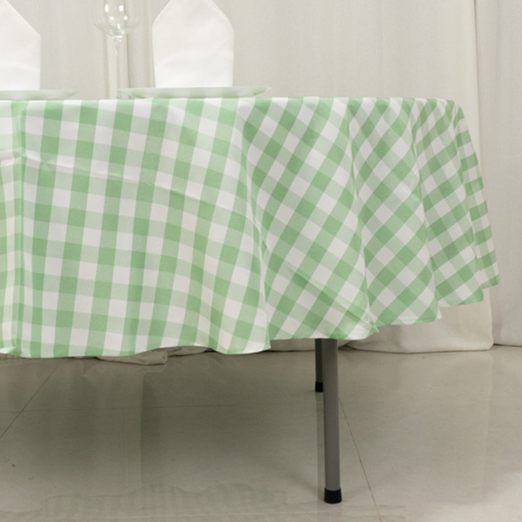 Polyester 90" Round Tablecloth White/Sage Green - Checkered Buffalo Plaid Table Cover - Bell Racket Store