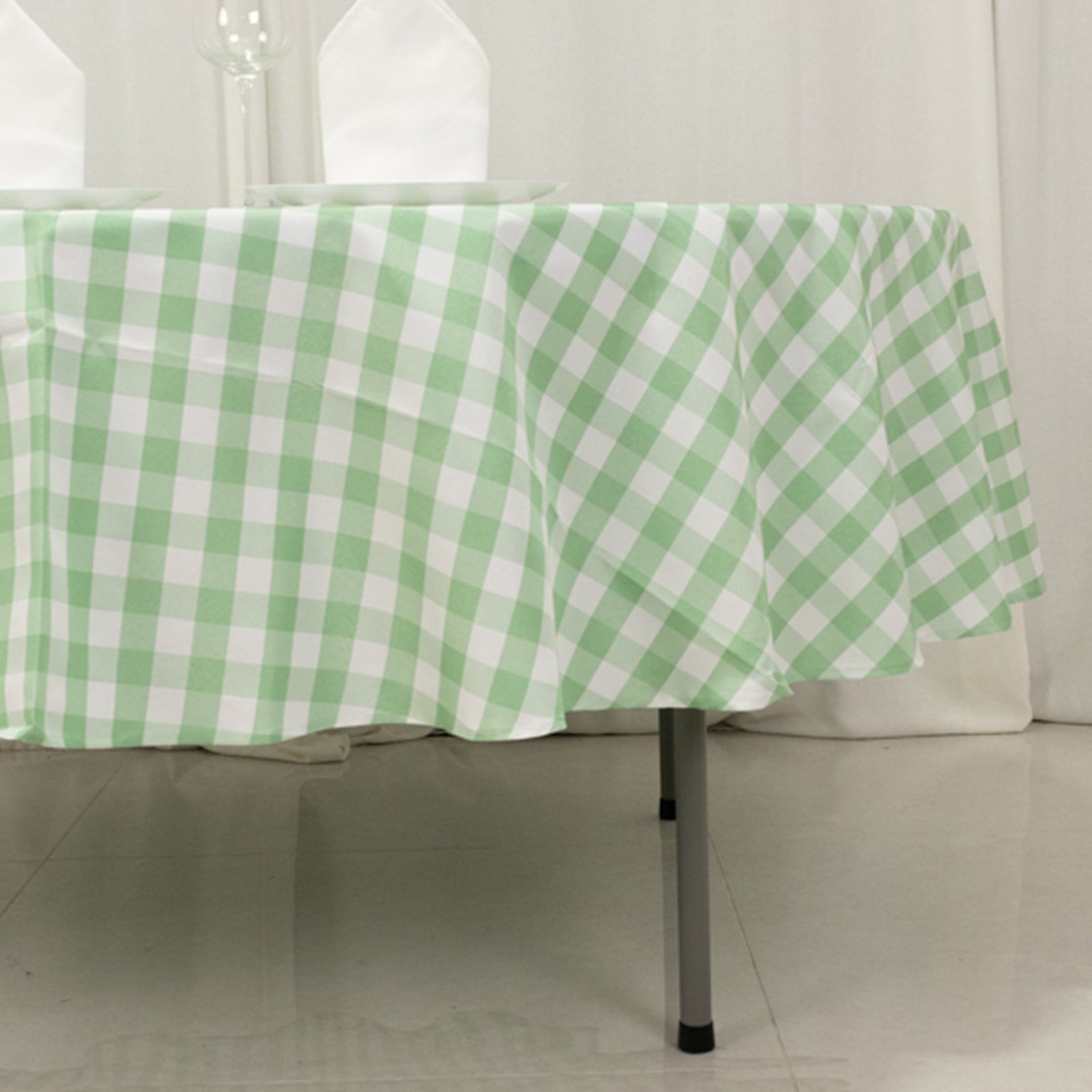 Polyester 90" Round Tablecloth White/Sage Green - Checkered Buffalo Plaid Table Cover - Bell Racket Store