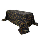 Polyester 90"x132" Rectangle Tablecloth Black Seamless with Gold Foil Geometric Pattern - Wrinkle-Resistant Seamless Table Cover
