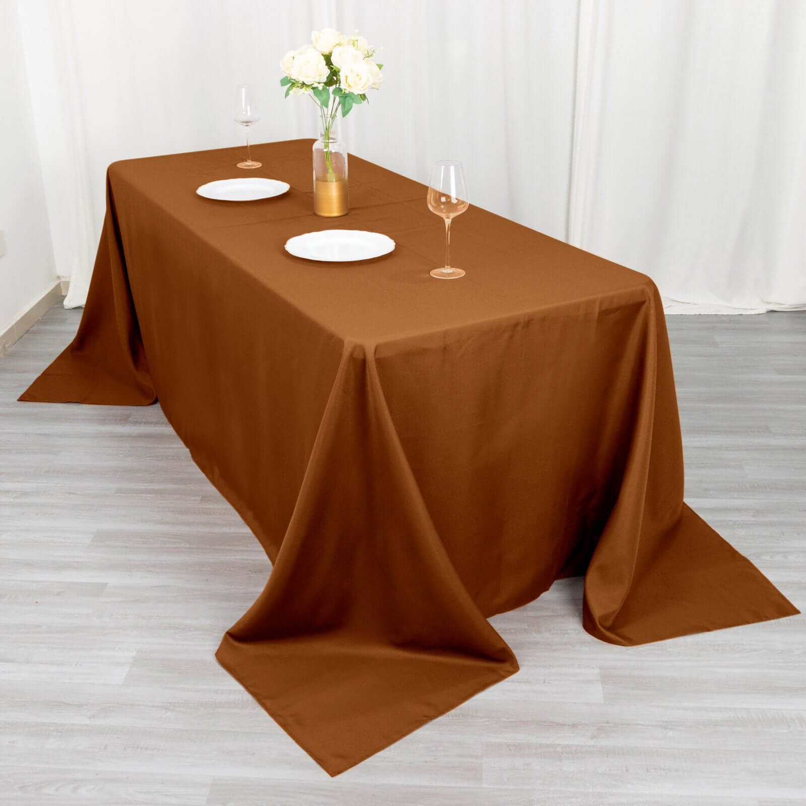 Polyester 90"x132" Rectangle Tablecloth Cinnamon Brown - Seamless Wrinkle - Resistant Table Cover - Bell Racket Store