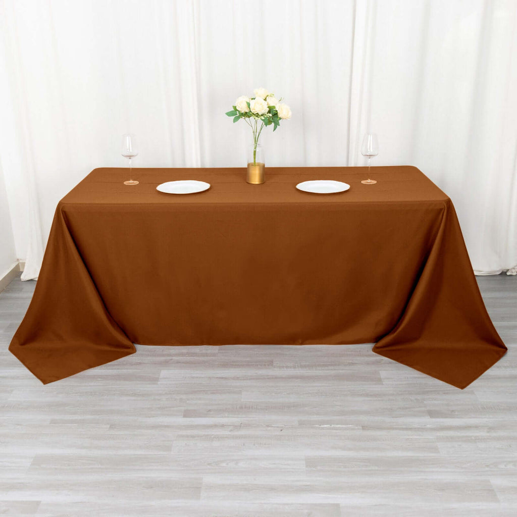 Polyester 90"x132" Rectangle Tablecloth Cinnamon Brown - Seamless Wrinkle - Resistant Table Cover - Bell Racket Store