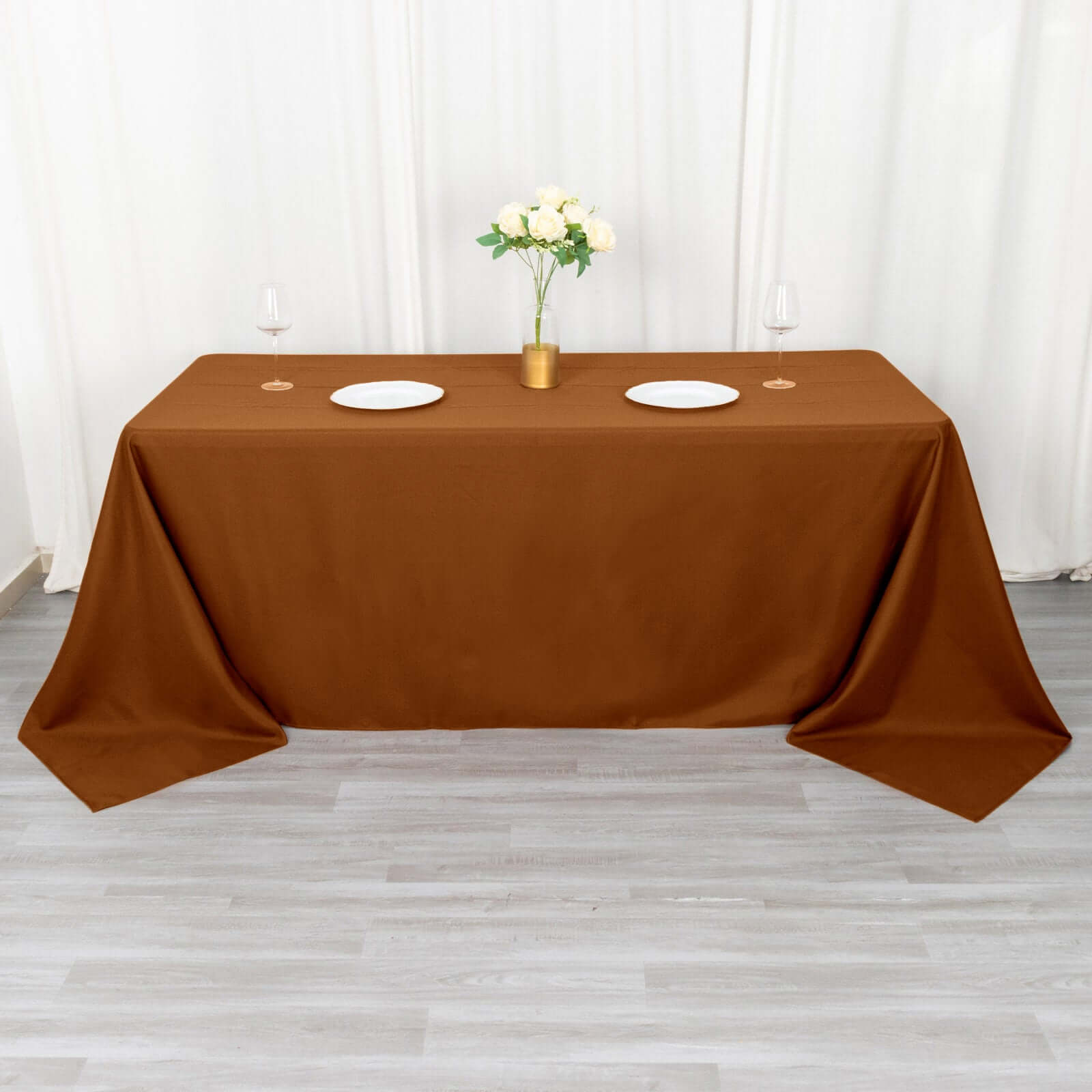 Polyester 90"x132" Rectangle Tablecloth Cinnamon Brown - Seamless Wrinkle - Resistant Table Cover - Bell Racket Store