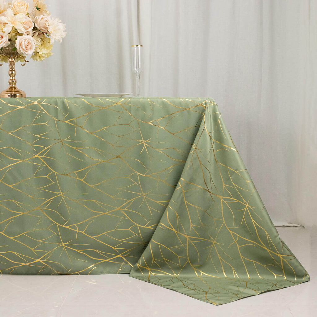 Polyester 90"x132" Rectangle Tablecloth Dusty Sage Green with Gold Foil Tree Branch Pattern - Wrinkle - Resistant Seamless Table Cover - Bell Racket Store