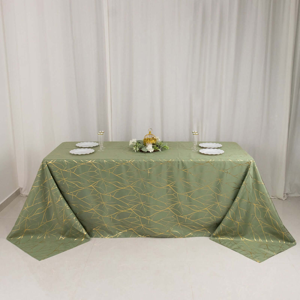 Polyester 90"x132" Rectangle Tablecloth Dusty Sage Green with Gold Foil Tree Branch Pattern - Wrinkle - Resistant Seamless Table Cover - Bell Racket Store