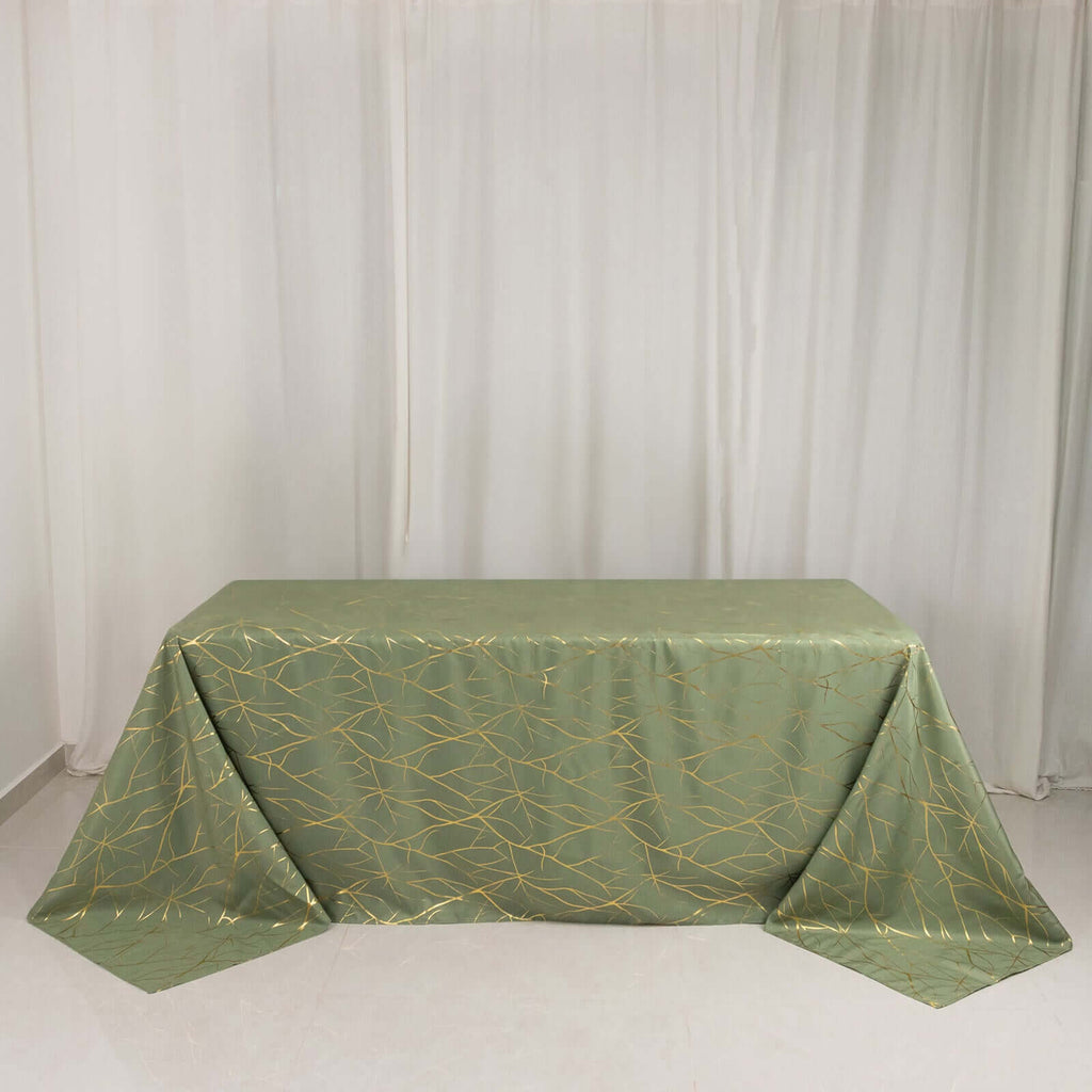 Polyester 90"x132" Rectangle Tablecloth Dusty Sage Green with Gold Foil Tree Branch Pattern - Wrinkle - Resistant Seamless Table Cover - Bell Racket Store
