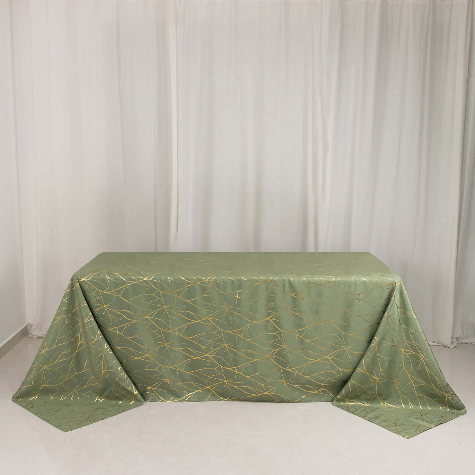 Polyester 90"x132" Rectangle Tablecloth Dusty Sage Green with Gold Foil Tree Branch Pattern - Wrinkle - Resistant Seamless Table Cover - Bell Racket Store