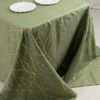 Polyester 90"x132" Rectangle Tablecloth Dusty Sage Green with Gold Foil Tree Branch Pattern - Wrinkle - Resistant Seamless Table Cover - Bell Racket Store