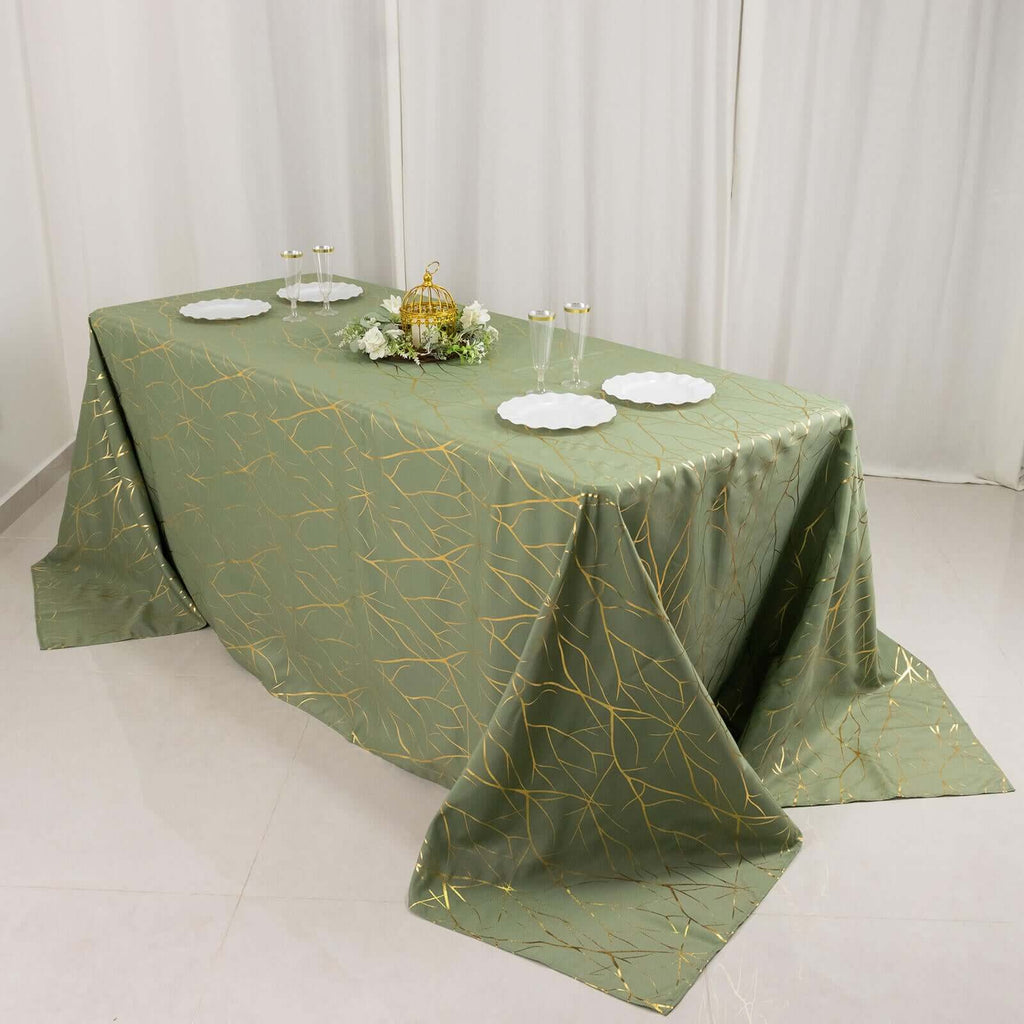 Polyester 90"x132" Rectangle Tablecloth Dusty Sage Green with Gold Foil Tree Branch Pattern - Wrinkle - Resistant Seamless Table Cover - Bell Racket Store