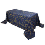Polyester 90"x132" Rectangle Tablecloth Navy Blue with Gold Foil Geometric Pattern - Wrinkle-Resistant Seamless Table Cover