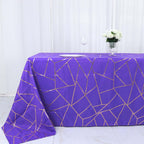 Polyester 90"x132" Rectangle Tablecloth Purple Seamless with Gold Foil Geometric Pattern - Wrinkle - Resistant Seamless Table Cover - Bell Racket Store