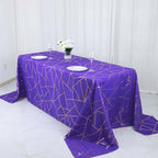 Polyester 90"x132" Rectangle Tablecloth Purple Seamless with Gold Foil Geometric Pattern - Wrinkle - Resistant Seamless Table Cover - Bell Racket Store