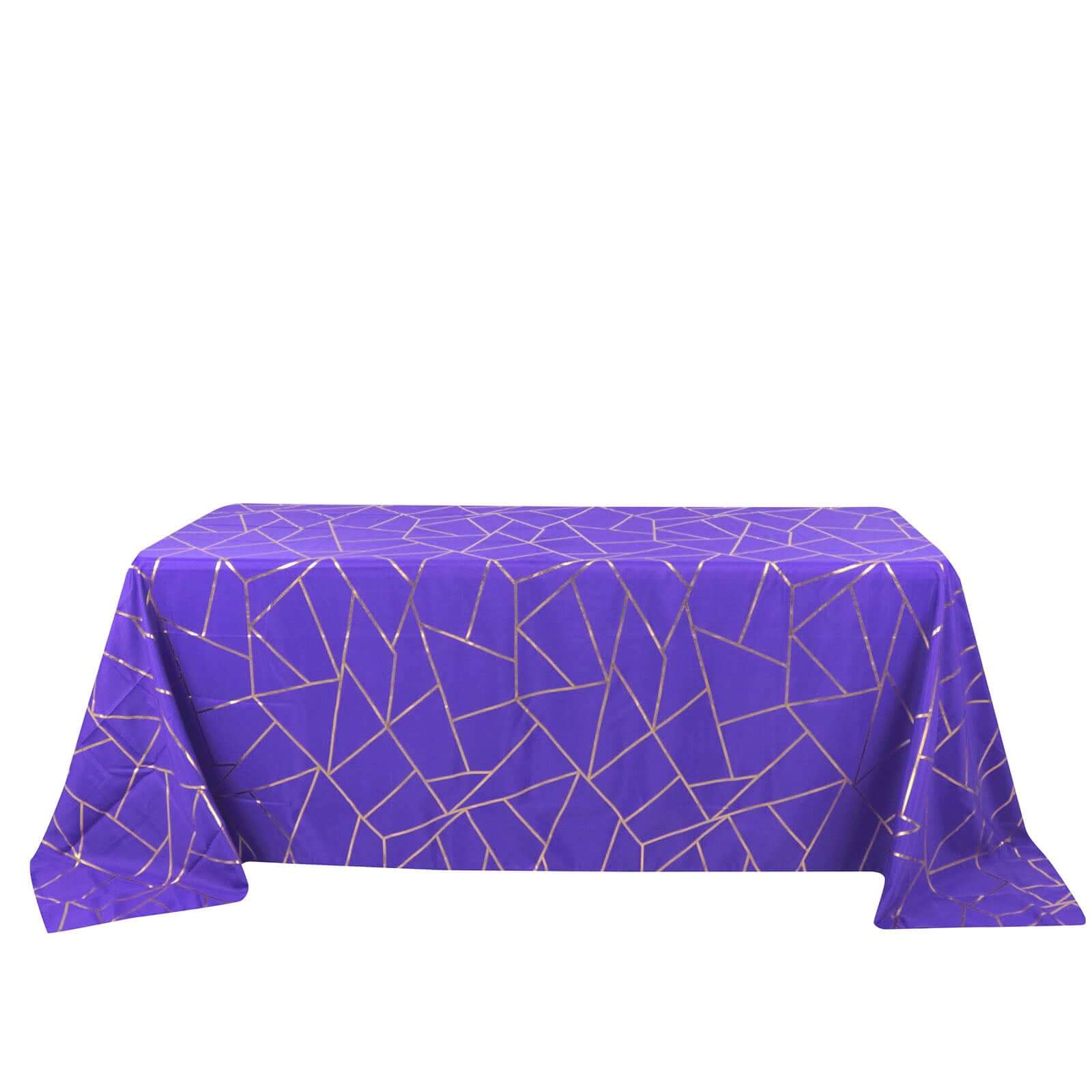 Polyester 90"x132" Rectangle Tablecloth Purple Seamless with Gold Foil Geometric Pattern - Wrinkle - Resistant Seamless Table Cover - Bell Racket Store