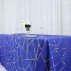 Polyester 90"x132" Rectangle Tablecloth Royal Blue with Gold Foil Geometric Pattern - Wrinkle - Resistant Seamless Table Cover - Bell Racket Store