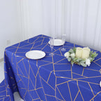 Polyester 90"x132" Rectangle Tablecloth Royal Blue with Gold Foil Geometric Pattern - Wrinkle - Resistant Seamless Table Cover - Bell Racket Store