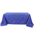 Polyester 90"x132" Rectangle Tablecloth Royal Blue with Gold Foil Geometric Pattern - Wrinkle - Resistant Seamless Table Cover - Bell Racket Store