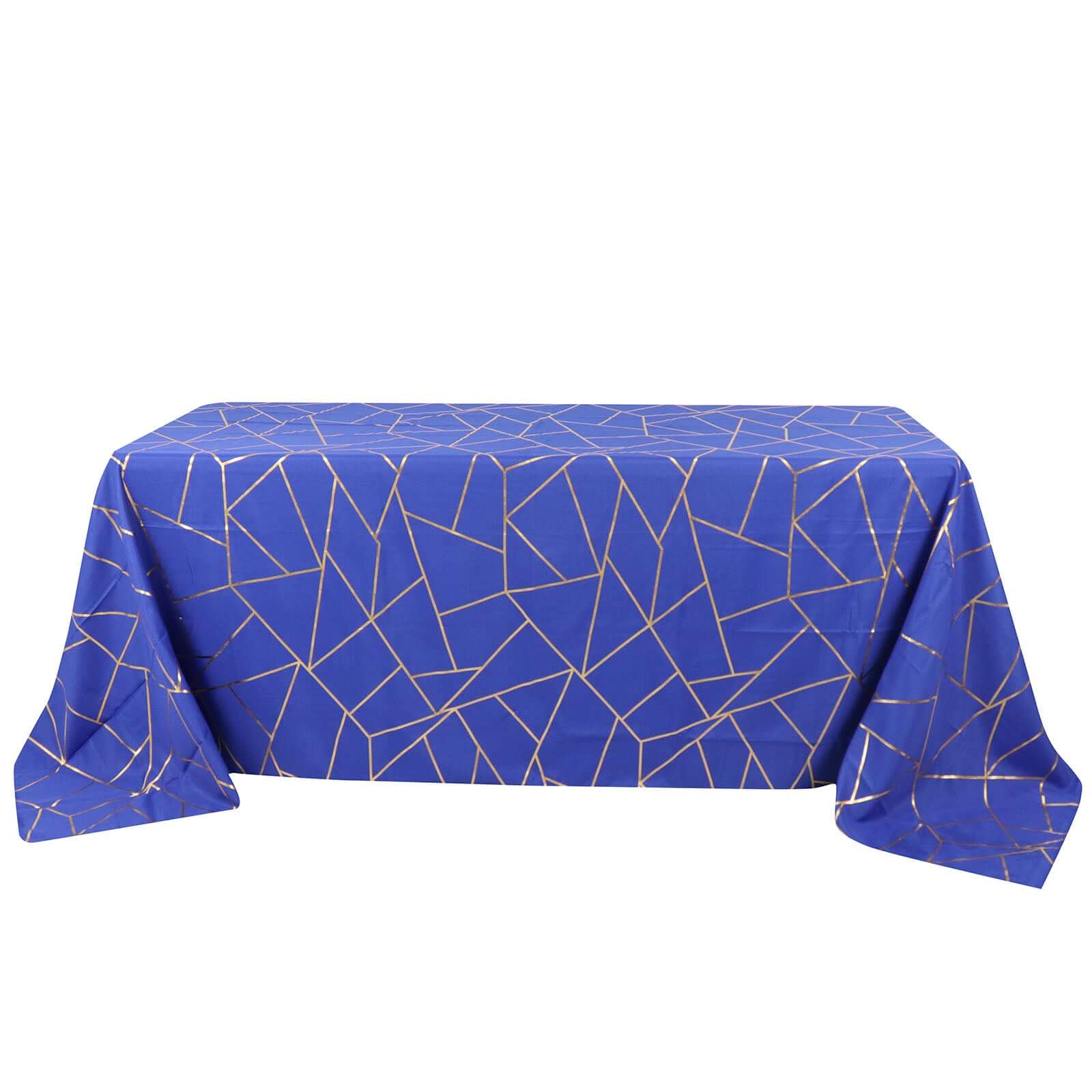 Polyester 90"x132" Rectangle Tablecloth Royal Blue with Gold Foil Geometric Pattern - Wrinkle - Resistant Seamless Table Cover - Bell Racket Store